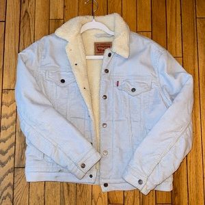 Levi’s Women’s Ex-Boyfriend Light Blue Corduroy Sherpa Trucker Jacket